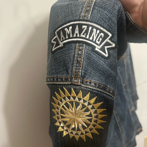 Ethyl vintage denim jacket with patches size large upcycled Indie - Picture 7 of 9